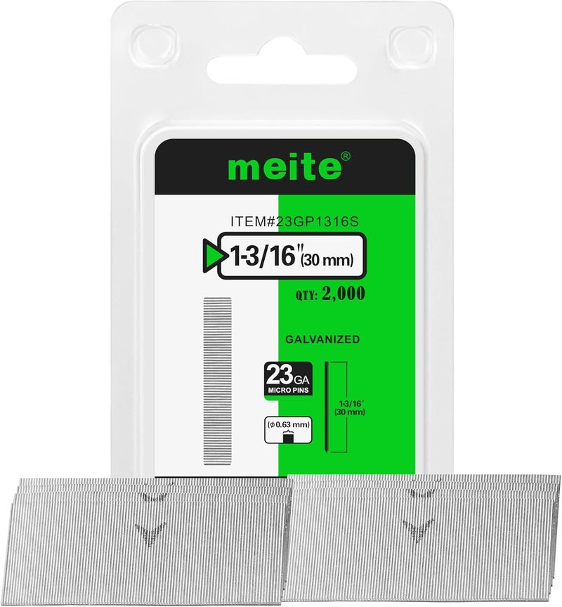 Meite 23 Gauge Pin Nails, 1-3/16 Inch Micro Headless Pins - Galvanized 23GA Pins Nails for Nail Gun, Ideal for Fine Woodworking and Trim Work (2,000 Counts) - Image 1